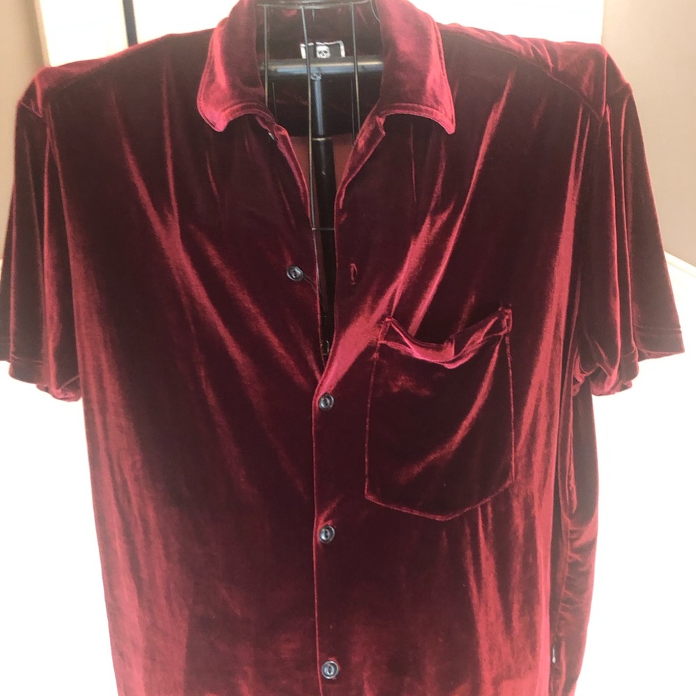 Wine colored Velvet Men's Button Down Shirt